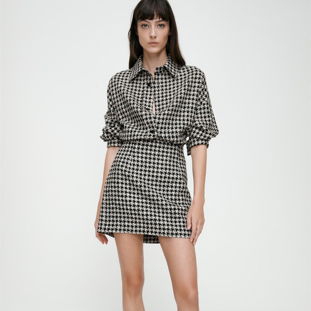 ZARA ザラストラクチャーミニスカートポリエステルホワイトブラックレディース4886065
