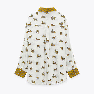 ZARA ザラプリント柄サテン風仕上げシャツ100% ポリエステルエクリュレディース1932223