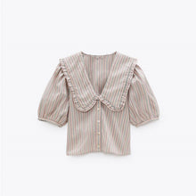 画像をギャラリービューアに読み込む, ZARA ザラストライプ プラッターカラー トップスペールピンクレディース4661003