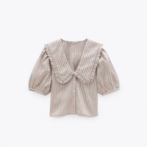 ZARA ザラストライプ プラッターカラー トップスペールピンクレディース4661003
