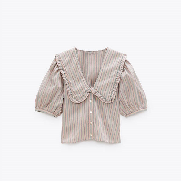 ZARA ザラストライプ プラッターカラー トップスペールピンクレディース4661003