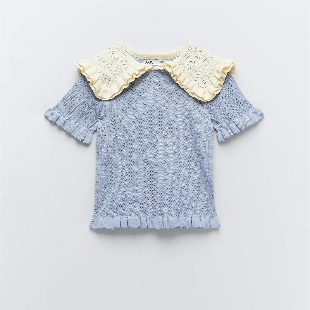 ZARA ザラコントラストニットトップスポリエステルブルーレディース5802028