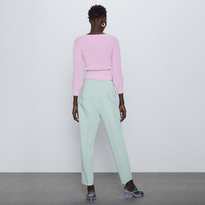 ZARA ザラ ハイウエストパンツ グリーン カジュアル グリーン 7102032