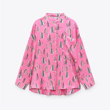 画像をギャラリービューアに読み込む, ZARA ザラフルイドプリント柄シャツポリエステルフクシアレディース2597027