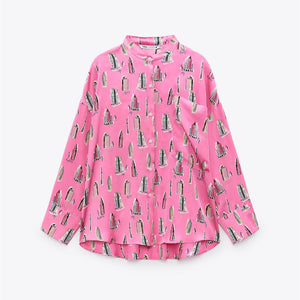 ZARA ザラフルイドプリント柄シャツポリエステルフクシアレディース2597027