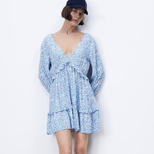 画像をギャラリービューアに読み込む, ZARA ザラアニマル柄ワンピースレーヨン青色白色レディース2599051
