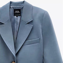 画像をギャラリービューアに読み込む, ZARA ザラトップステッチ クロップドブレザーポリエステルライトブルーレディース4432725