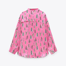 画像をギャラリービューアに読み込む, ZARA ザラフルイドプリント柄シャツポリエステルフクシアレディース2597027