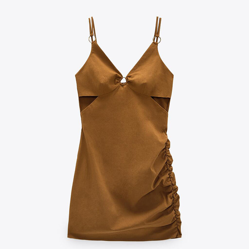 ZARA ザラカットアウトディテール入りミニワンピースコットンタフィー3564061