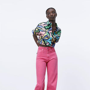 ZARA ザラプリント ポプリン シャツコットンマルチカラーレディース2457643