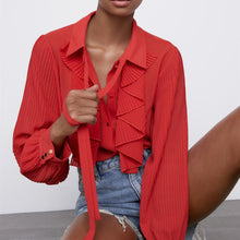 画像をギャラリービューアに読み込む, ZARA ザラフルイド フリル ブラウスポリエステルレッドレディース3564069