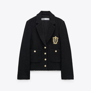 ZARA ザラテクスチャード ブレザーコットンブラックレディース2263795