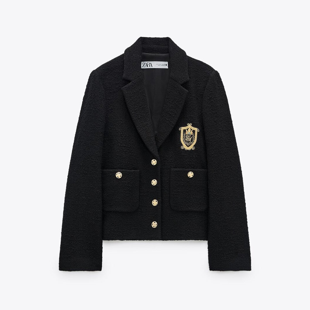 ZARA ザラテクスチャード ブレザーコットンブラックレディース2263795