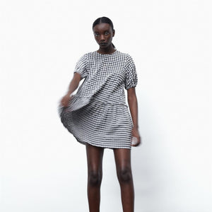 ZARA ザラギンガムチェックミニワンピースポリエステルブラックレディース0387052