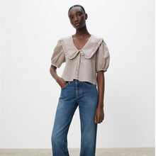 画像をギャラリービューアに読み込む, ZARA ザラストライプ プラッターカラー トップスペールピンクレディース4661003