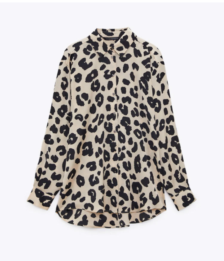 ZARA ザラアニマル柄オーバーサイズシャツエクリュレディース8140/288