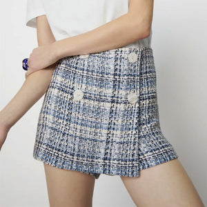 ZARA ザラテクスチャー スコートコットン青色白色レディース2149137