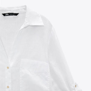 ZARA ザラベーシックリネンシャツリネンホワイトレディース2230503