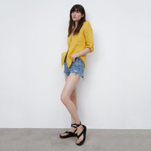 画像をギャラリービューアに読み込む, ZARA ザラベーシックリネンシャツリネンマスタードレディース2230503