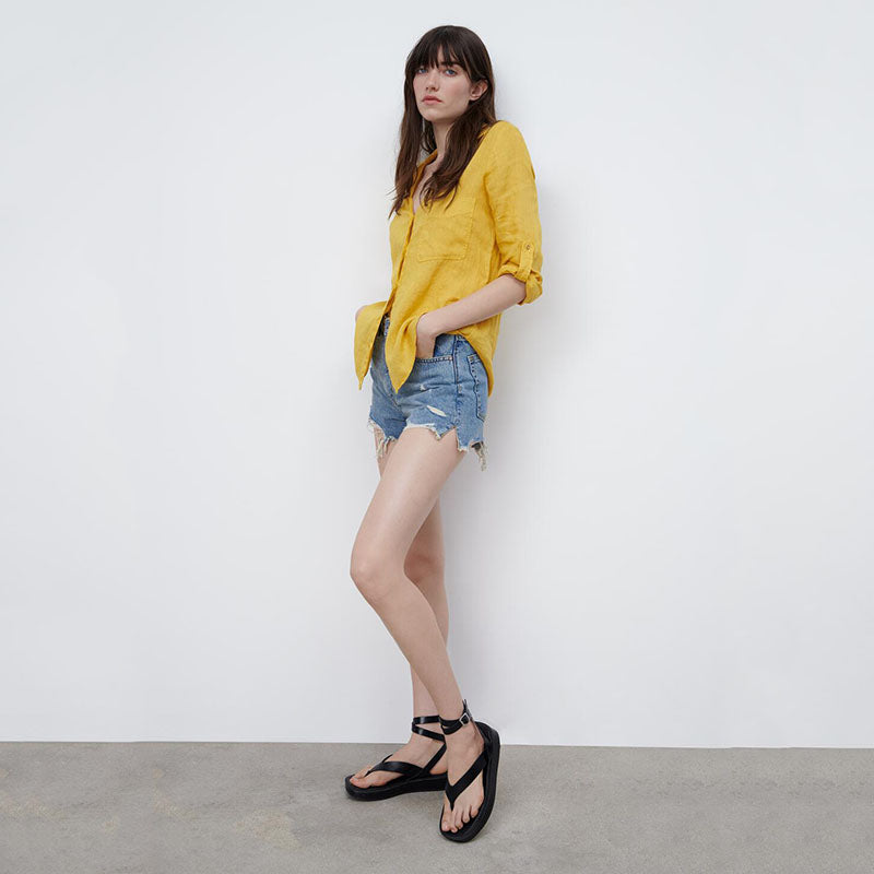 ZARA ザラベーシックリネンシャツリネンマスタードレディース2230503