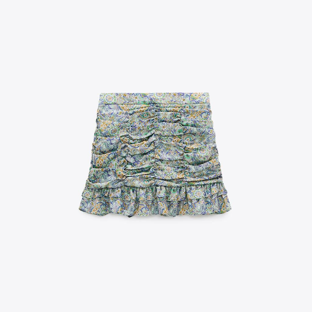 ZARA ザラギャザー プリント スカートポリエステルマルチカラーレディース0387060