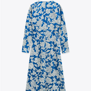 ZARA ザラプリント柄ミディ丈ワンピース青色白色レディース2311243