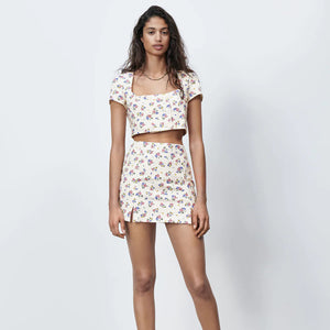 ZARA ザラリネンブレンド フラワープリント トップスリネンサンドレディース2674663