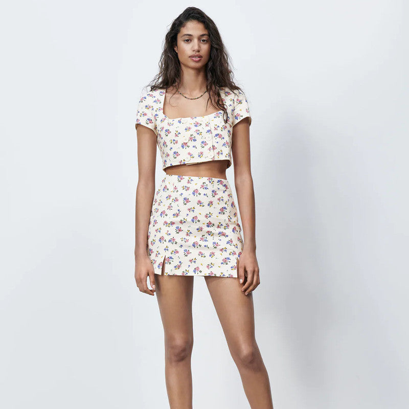 ZARA ザラリネンブレンド フラワープリント トップスリネンサンドレディース2674663