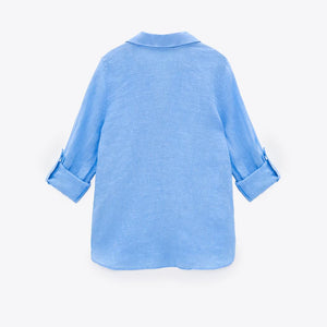 ZARA ザラベーシックリネンシャツリネンライトブルーレディース2230503