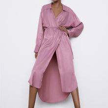画像をギャラリービューアに読み込む, ZARA ザラサテンテイスト ラップワンピースレーヨンペールピンクレディース0003340