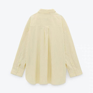 ZARA ザラポケット付きストライプＴシャツミディアムイエローレディース2190616