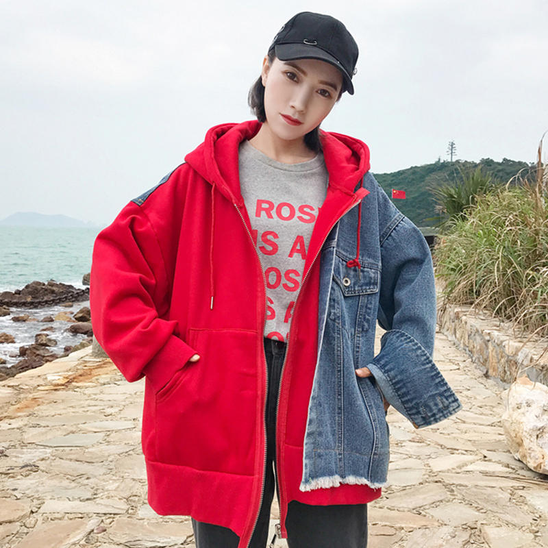 大好評ドッキングパーカー デニム スウェット 赤 カップル ｜公式通販