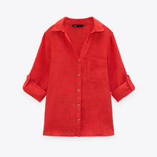 画像をギャラリービューアに読み込む, ZARA ザラベーシックリネンシャツリネンレッドレディース2230503