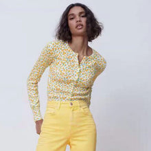 画像をギャラリービューアに読み込む, ZARA ザラジャカードニットカーディガンコットンイエローレディース9598060