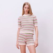 画像をギャラリービューアに読み込む, ZARA ザラストライプ柄ニットショートパンツコットンマルチカラーレディース3859029