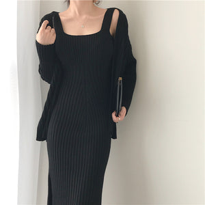 DHOLIC ニットワンピース　セットアップ　リブニットカーデ　
