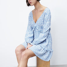 画像をギャラリービューアに読み込む, ZARA ザラアニマル柄ワンピースレーヨン青色白色レディース2599051