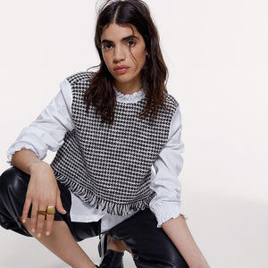 ZARA ツイード生地コントラストトップス　ブラウス レディース 夏秋向け 8811175