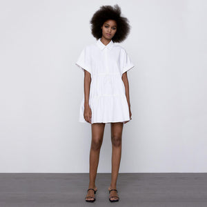 ZARA ザラオックスフォード ショートワンピースコットンホワイトレディース2571049