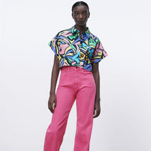 画像をギャラリービューアに読み込む, ZARA ザラプリント ポプリン シャツコットンマルチカラーレディース2457643