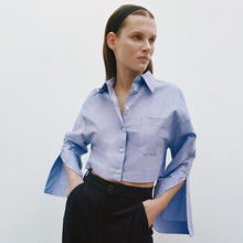 画像をギャラリービューアに読み込む, ZARA ザラスプリットスリーブ シャツコットン空色レディース2492576