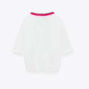 ZARA ザラコントラストＴシャツ ホワイトレディース1930043