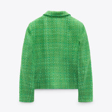 画像をギャラリービューアに読み込む, ZARA ザラテクスチャー素材ダブルブレストブレザーアセテートアップルグリーンレディース7762675