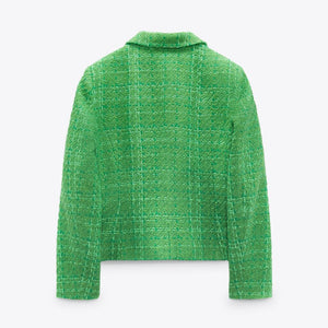 ZARA ザラテクスチャー素材ダブルブレストブレザーアセテートアップルグリーンレディース7762675