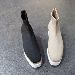 15%OFF 韓国 安定感 リブニット 厚底 ソックスブーツ  秋冬新品