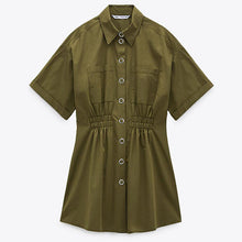 画像をギャラリービューアに読み込む, ZARA ザラコットン シャツワンピースコットンカーキレディース9006054