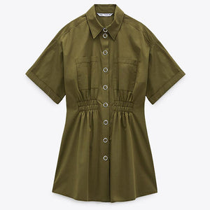 ZARA ザラコットン シャツワンピースコットンカーキレディース9006054