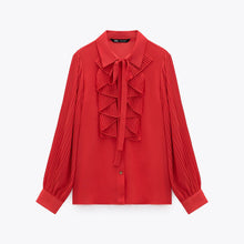 画像をギャラリービューアに読み込む, ZARA ザラフルイド フリル ブラウスポリエステルレッドレディース3564069