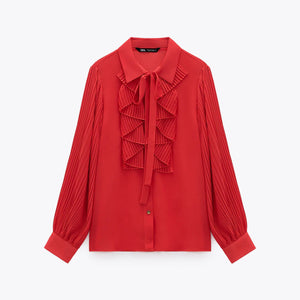 ZARA ザラフルイド フリル ブラウスポリエステルレッドレディース3564069
