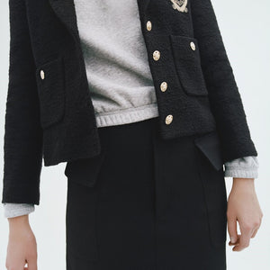 ZARA ザラテクスチャード ブレザーコットンブラックレディース2263795